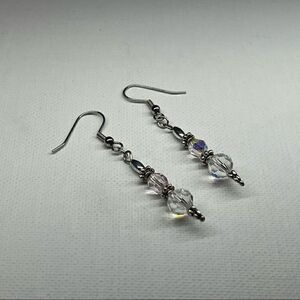 Earrings – Vintage Silver-Tone Aurora Borealis Crystal Dangles